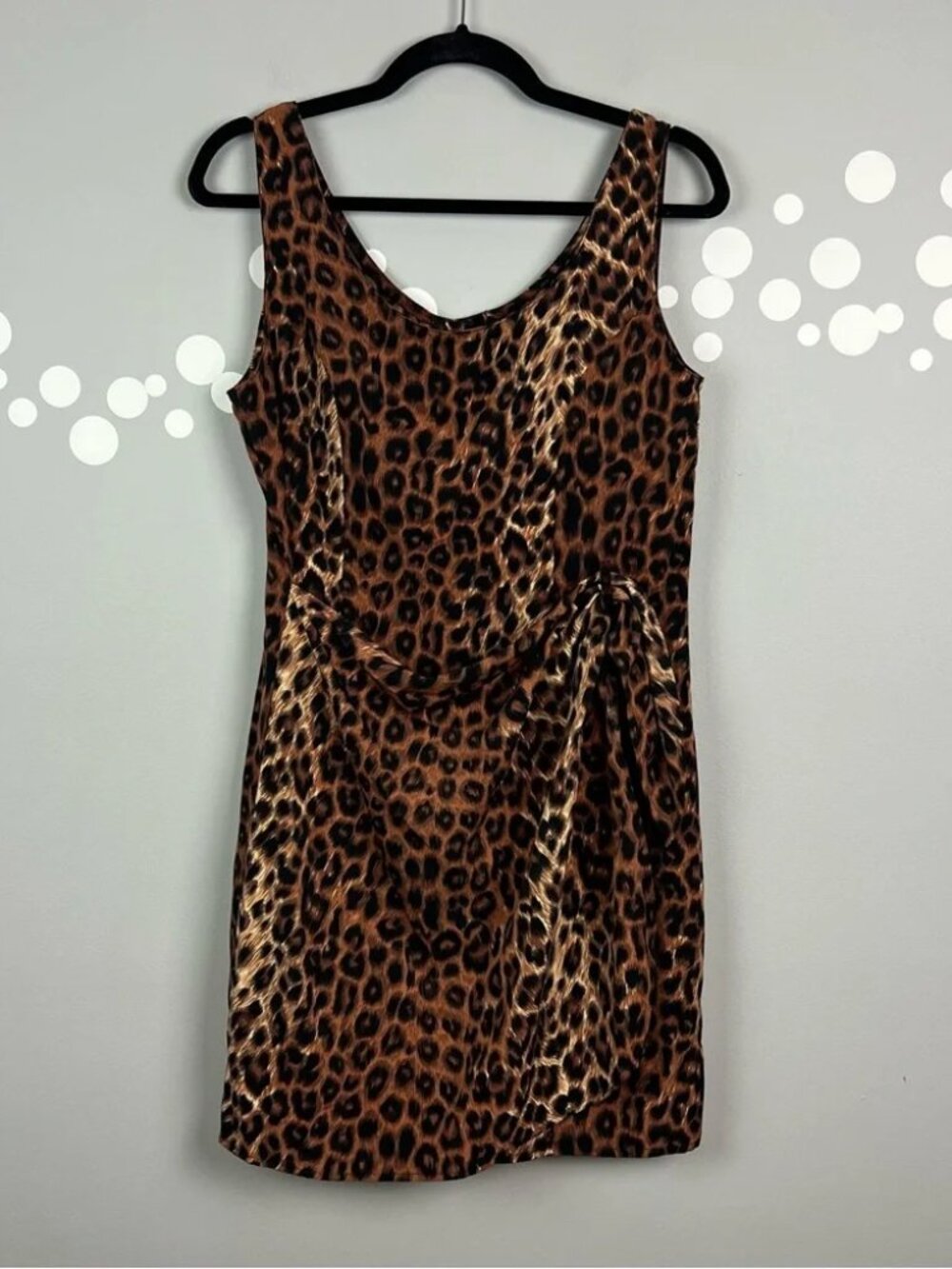Vintage Jack Mulqueen Cheetah Print Faux Wrap Sheath Dress Size 8 Petite
